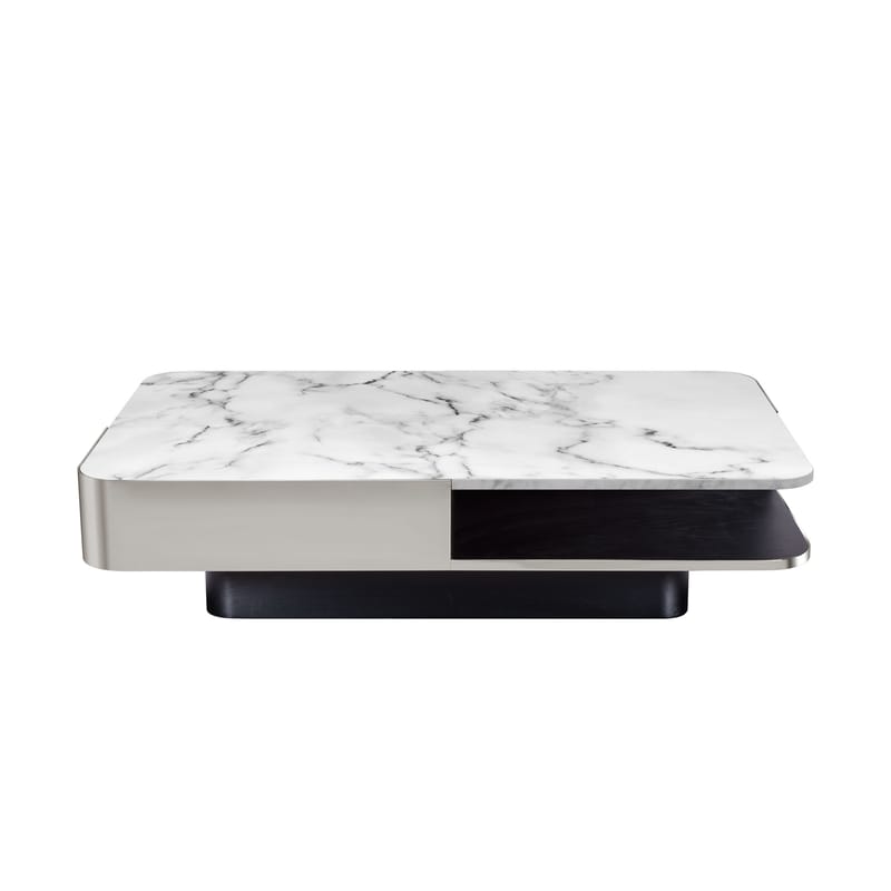 Mobilier - Tables basses - Table basse Lounge pierre blanc / Marbre - 120 x 80 cm - RED Edition - Plateau marbre blanc / Inox - Acier inox, Hêtre massif teinté, Marbre