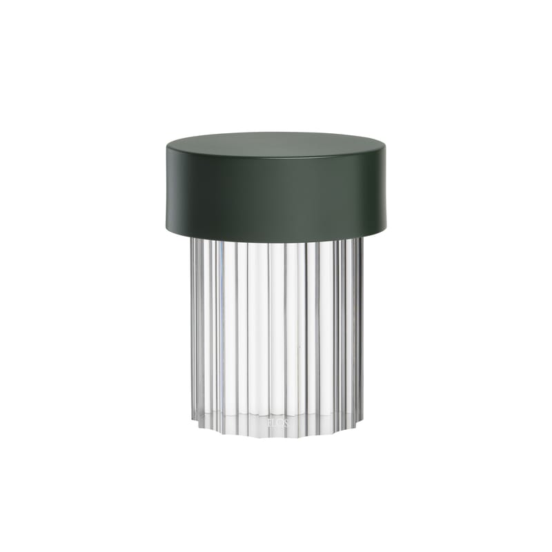 Lighting - Outdoor Lighting - Last Order Wireless rechargeable outdoor lamp glass transparent / OUTDOOR - Ø 10 x H 14 cm - Flos - Striated / Transparent & green - Glass, Metal