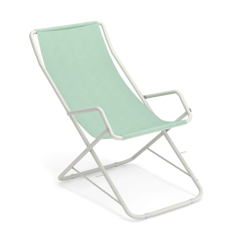 Jardin - Bains de soleil, chaises longues et hamacs - Chaise longue pliable Bahama métal bleu vert - Emu - Citronnelle / Structure blanche - Acier verni, Tissu technique