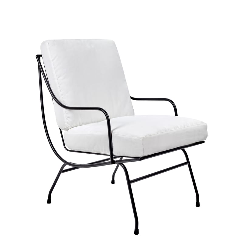 Mobilier - Fauteuils - Fauteuil bas Stresa métal tissu blanc / avec coussin pour dossier & assise - Serax - Noir & blanc - Métal, Tissu