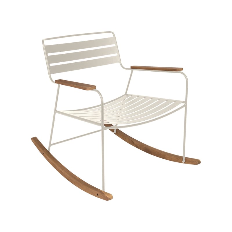 Mobilier - Fauteuils - Rocking chair Surprising métal gris / teck - Fermob - Gris argile - Acier, Teck
