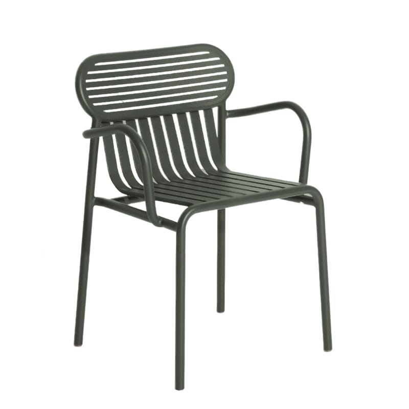 Mobilier - Chaises, fauteuils de salle à manger - Fauteuil bridge empilable Week-End métal vert / Aluminium - Petite Friture - Vert Bouteille - Aluminium thermolaqué époxy