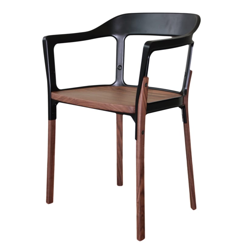Mobilier - Chaises, fauteuils de salle à manger - Fauteuil Steelwood métal noir bois naturel - Magis - Noir / Noyer - Acier verni, Noyer massif