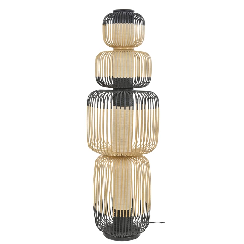 Luminaire - Lampadaires - Lampadaire Totem Bamboo Light noir bois naturel / 4 abat-jours - H 138  cm - Forestier - H 138 cm / Noir & naturel - Bambou, Tissu