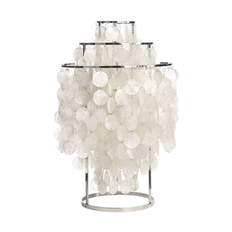 Luminaire - Lampe de table Fun 1TM verre blanc / Ø 40 cm - Panton 1964 - Verpan - Nacre & chromé - Métal, Nacre