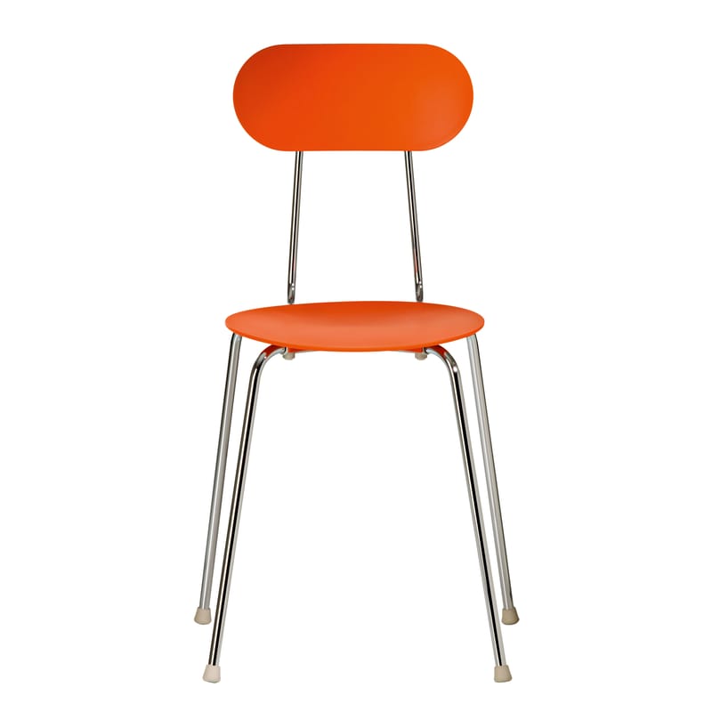 Furniture - Chairs - Mariolina Stacking chair plastic material orange By Enzo Mari - Plastic & metal feet - Magis - Orange / Chromed feet - Chromed steel, Polypropylene