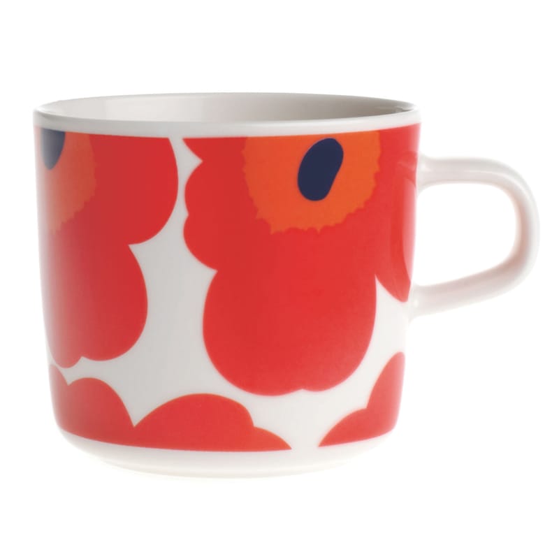 Table et cuisine - Tasses et mugs - Tasse à café Unikko céramique blanc rouge / 20 cl - Marimekko - Unikko / Rouge - Porcelaine émaillée