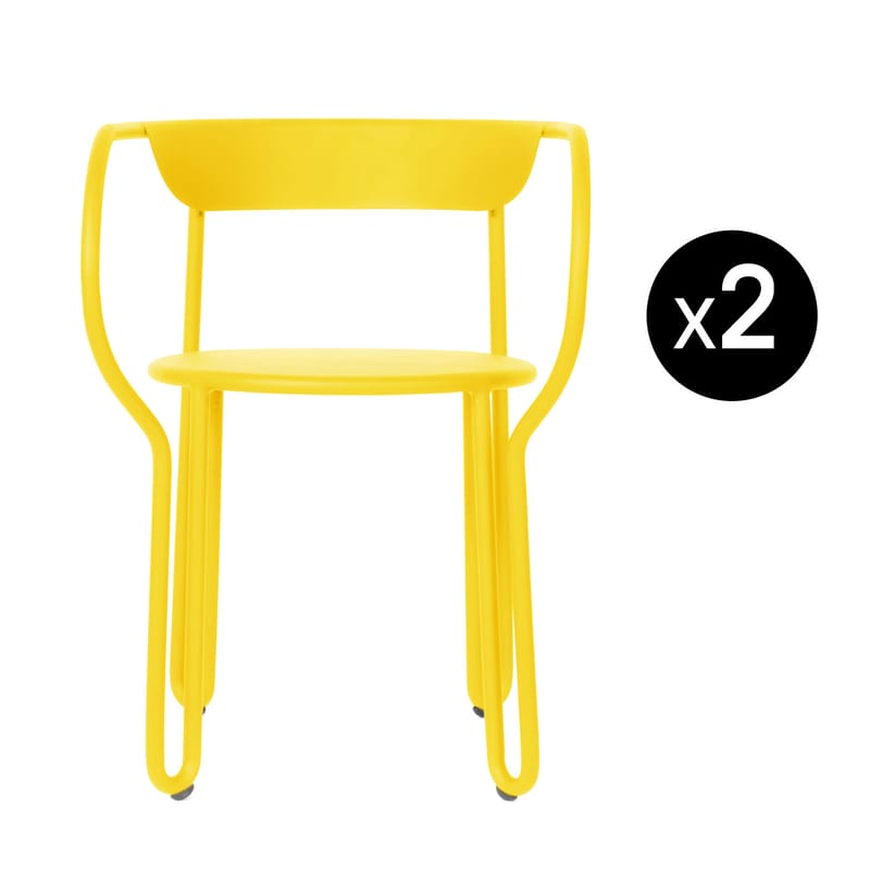 Mobilier - Chaises, fauteuils de salle à manger - Fauteuil Huggy métal jaune / Lot de 2 - Aluminium - Maiori - Moutarde - Aluminium peint