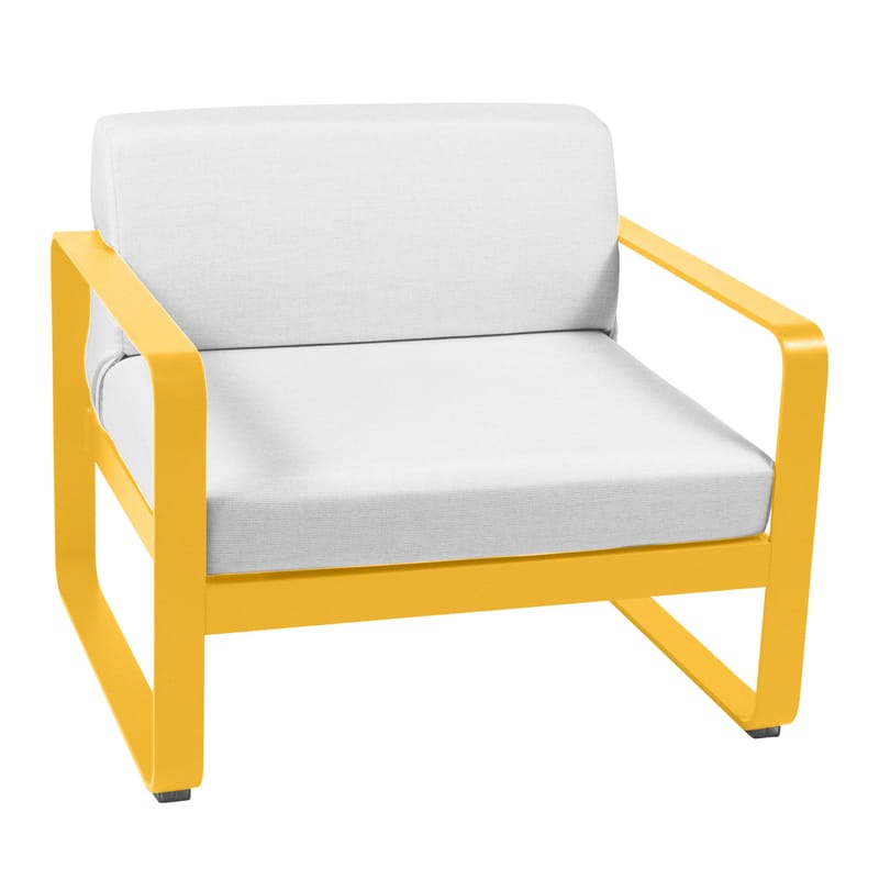 Möbel - Lounge Sessel - Gepolsterter Sessel Bellevie Lounge metall textil gelb orange - Fermob - Honig - lackiertes Aluminium, Polyacryl-Gewebe, Schaumstoff