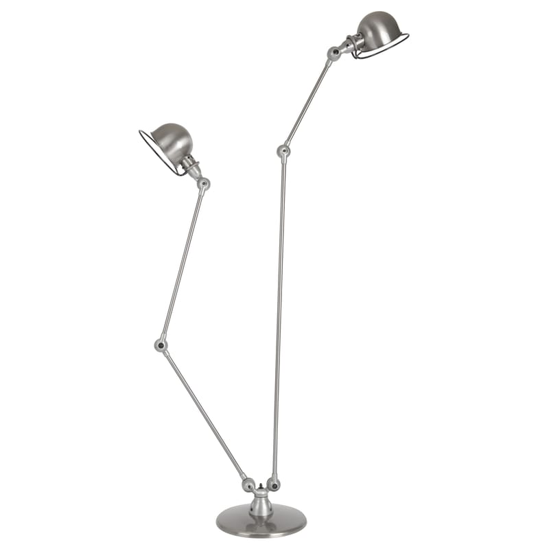 Luminaire - Lampadaires - Liseuse Loft céramique métal /Double - 2 bras articulés - H max 160 cm / 120 cm - Jieldé - Inox brossé - Acier inoxydable brossé, Porcelaine