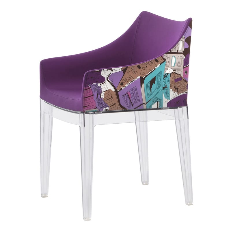 Furniture - Chairs - Madame Padded armchair textile multicoloured Emilio Pucci fabric - Kartell - Rome - Violet seat / Cristal feet - Cotton, Polycarbonate, Polyurethane