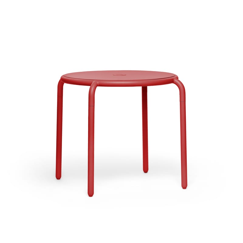 Jardin - Tables de jardin - Table ronde Toní Bistreau métal rouge / Ø 80 cm - Trou pour parasol + bougeoir amovible - Fatboy - Rouge Industriel - Aluminium