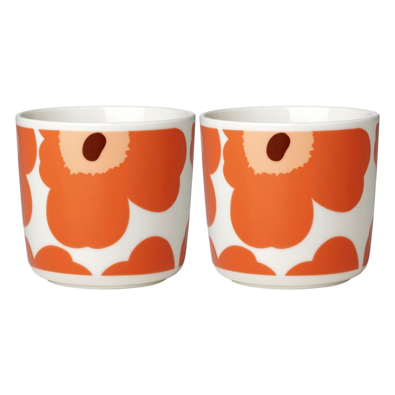 Table et cuisine - Tasses et mugs - Tasse à café Unikko céramique orange / Sans anse - Set de 2 - Marimekko - Unikko / Abricot - Grès
