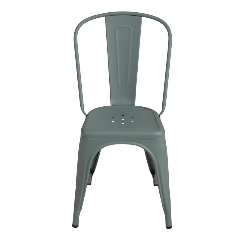 Mobilier - Chaises, fauteuils de salle à manger - Chaise empilable A Indoor métal vert / Acier Couleur - Pour l\'intérieur - Tolix - Vert lichen (mat grainé) - Acier recyclé laqué
