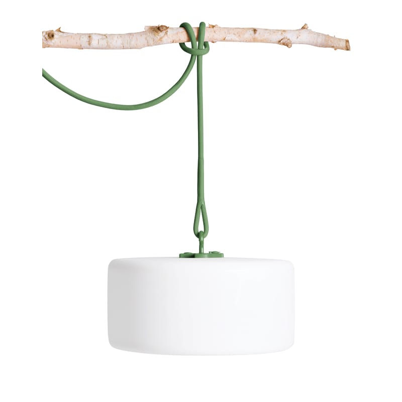 Luminaire - Suspensions - Lampe extérieur sans fil rechargeable Thierry Le swinger LED plastique vert / Inclus : câble de suspension + pied à planter en bois - Fatboy - Câble vert / Pied bois - Polyéthylène, Silicone