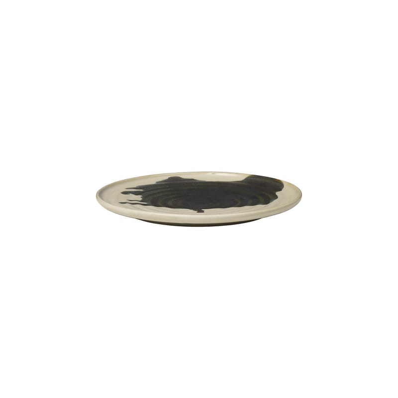Tavola - Piatti  - Piatto da dessert Omhu Small ceramica bianco / Ø 21 cm - Gres - Ferm Living - Ø 21 cm / Bianco sporco e antracite - Gres