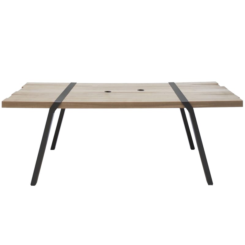 Outdoor - Gartentische - rechteckiger Tisch Pi metall schwarz holz natur / L 280 cm - für innen und außen - Moaroom - Bronzefarben - bemalter Stahl, massive Eiche