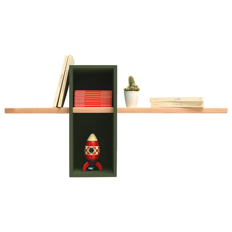Möbel - Regale und Bücherregale - Regal Max holz grün / 1 Box + 1 Regalbrett - Compagnie - Olivgrün - Buchenfurnier, mitteldichte bemalte Holzfaserplatte