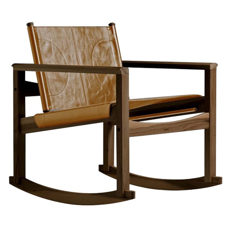 Mobilier - Fauteuils - Rocking chair Peglev cuir marron bois naturel - Objekto - Structure noyer verni / Housse cuir Whisky - Cuir, Noyer
