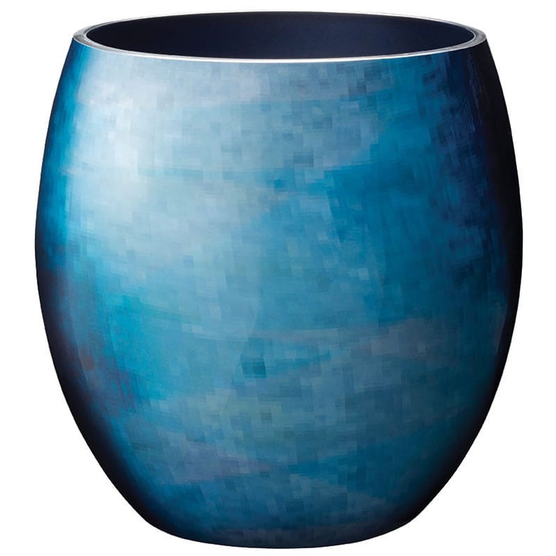 Décoration - Vases - Vase Stockholm Horizon métal céramique bleu Large / H 23,4 cm - Stelton - H 23,4 cm / Bleu - Aluminium, Email à froid