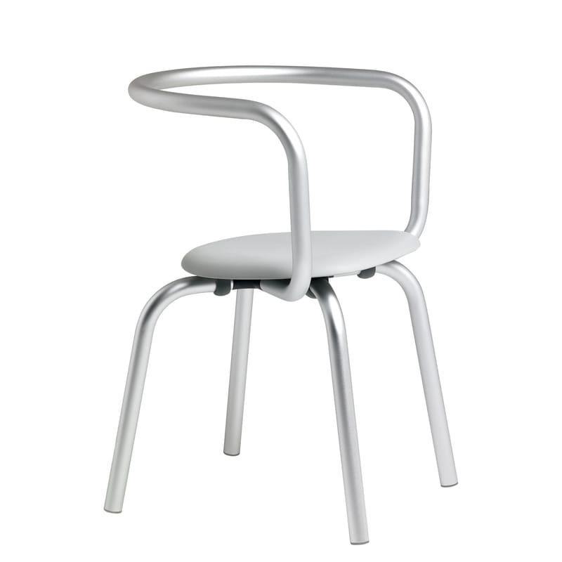 Mobilier - Chaises, fauteuils de salle à manger - Fauteuil Parrish plastique gris argent métal - Emeco - Aluminium / Assise grise - Aluminium, Polypropylène recyclé