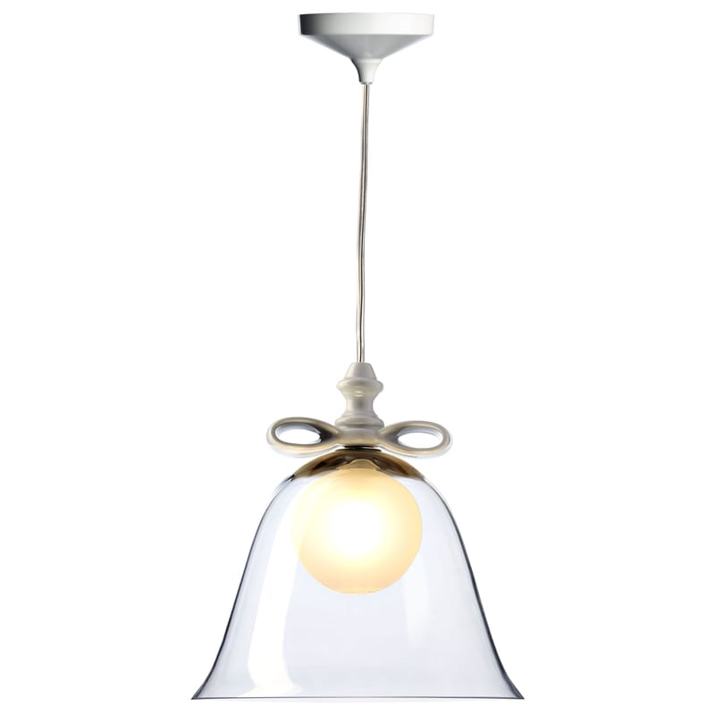 Lighting - Pendant Lighting - Bell Medium Pendant glass transparent - Moooi - Transparent / White - Ceramic, Mouth blown glass
