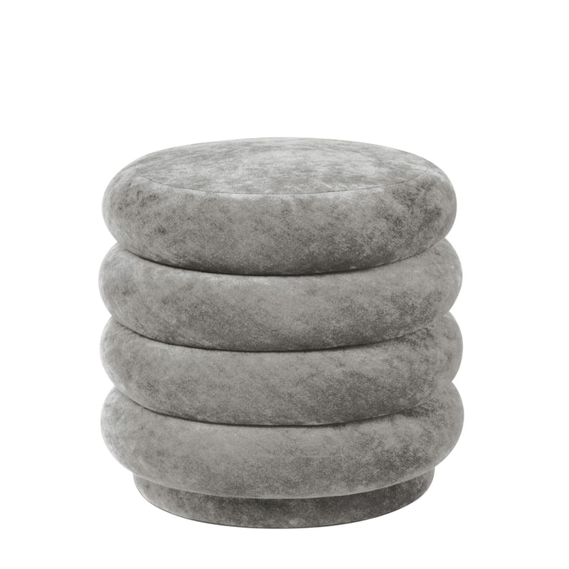 Mobilier - Poufs - Pouf Round Small tissu gris / Ø 47 - Velours - Ferm Living - Gris ciment - Bois, Mousse, Velours