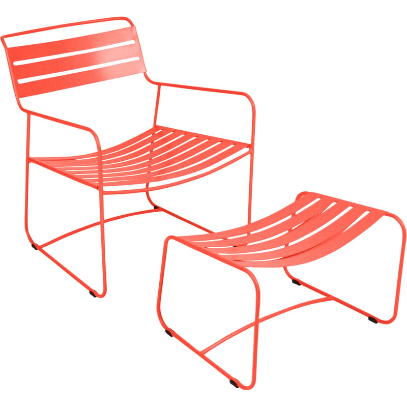 Mobilier - Fauteuils - Set fauteuil & repose-pieds Surprising Lounger métal rouge - Fermob - Capucine - Aluminium laqué