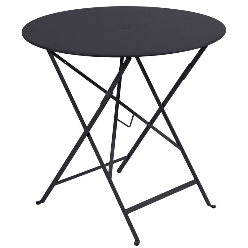 Jardin - Tables de jardin - Table pliante Bistro métal gris / Ø 77cm - Trou pour parasol - Fermob - Carbone - Acier laqué