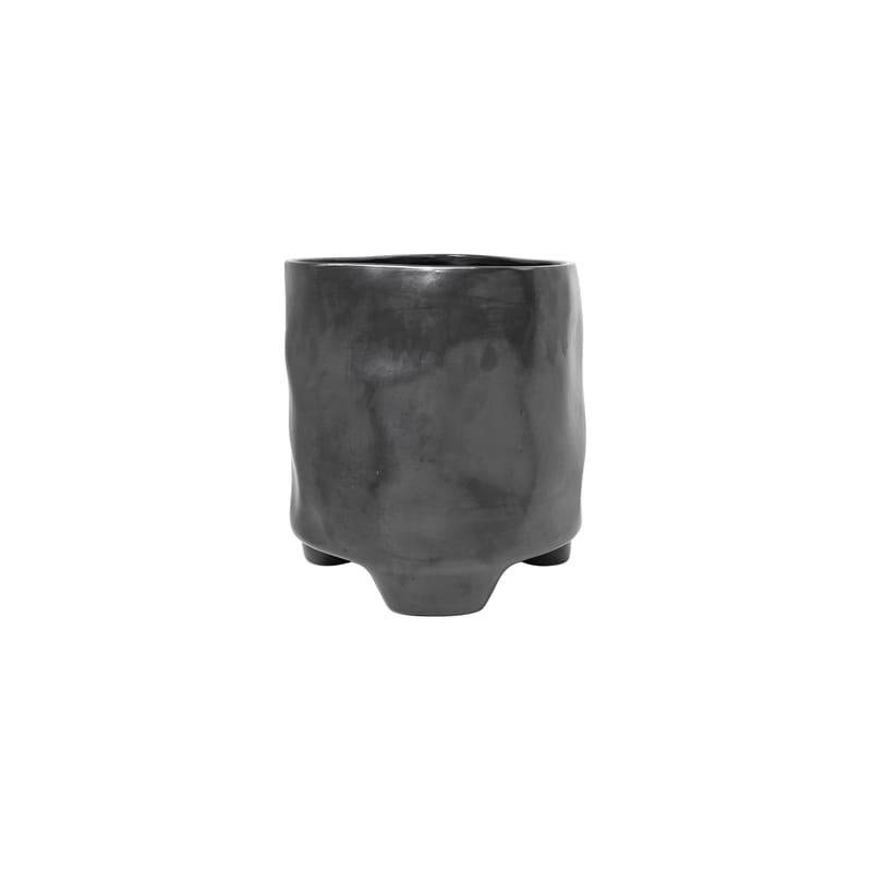 Décoration - Pots et plantes - Pot de fleurs Esca XL céramique noir / 42,5 x 30,5 cm x H 36 cm - Grès - Ferm Living - 42,5 x 30,5 cm x H 36 cm / Noir - Grès émaillé