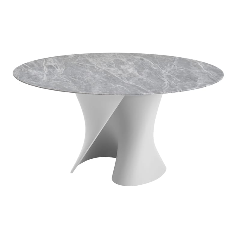 Mobilier - Tables - Table ronde S pierre gris / Ø 140 cm - Plateau marbre - MDF Italia - Marbre gris / Base blanche - Cristalplant, Marbre Bardiglio