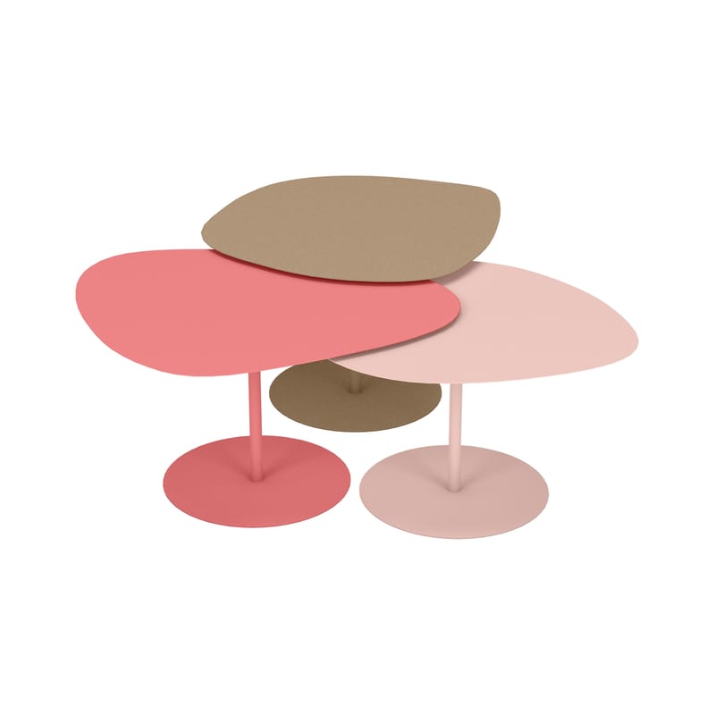 Mobilier - Tables basses - Tables gigognes Galet OUTDOOR métal rose beige / Set de 3 -  Aluminium - Matière Grise - Sable / Pink lady / Baby pink - Aluminium