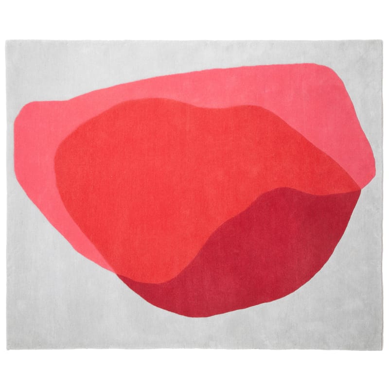 Dekoration - Teppiche - Teppich Jane textil rot / 220 x 180 cm - handgeknüpft - Hartô - Rotes Muster auf hellgrauem Grund - Wolle