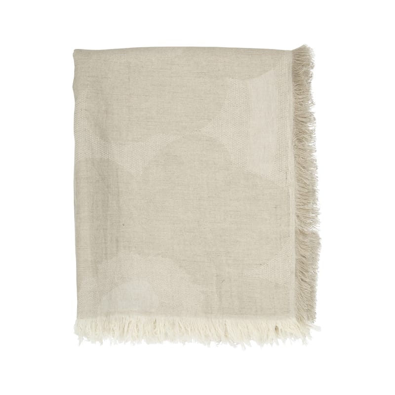 Décoration - Textile - Plaid Unikko tissu blanc beige / 146 x 188 cm - Marimekko - Unikko / Blanc cassé & beige - Coton, Lin