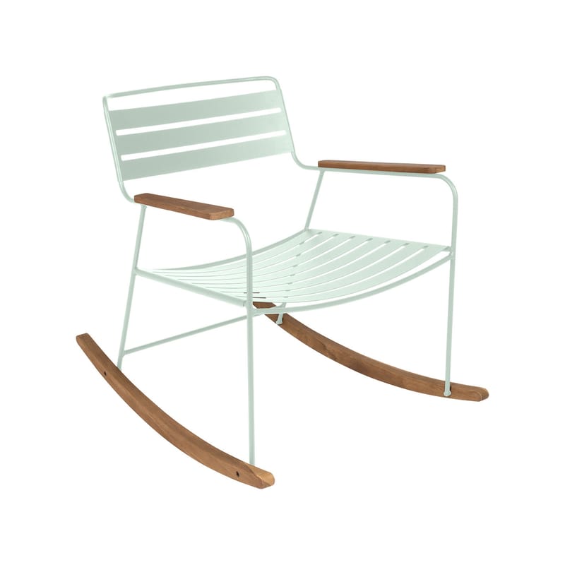 Mobilier - Fauteuils - Rocking chair Surprising métal vert / teck - Fermob - Menthe glaciale - Acier, Teck