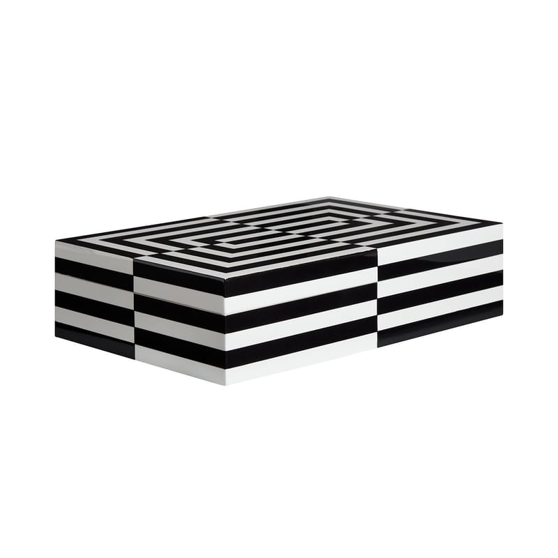 Dekoration - Schachteln und Boxen - Schachtel Op Art Large holz weiß schwarz / Lack - 30 x 20 cm - Jonathan Adler - Groß / Schwarz & Weiß - lackiertes Holz, Velours