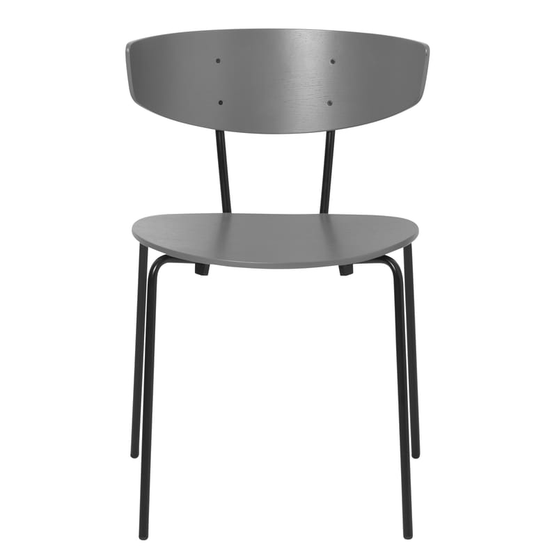 Mobilier - Chaises, fauteuils de salle à manger - Chaise empilable Herman bois gris - Ferm Living - Gris foncé - Acier laqué époxy, Contreplaqué de chêne laqué