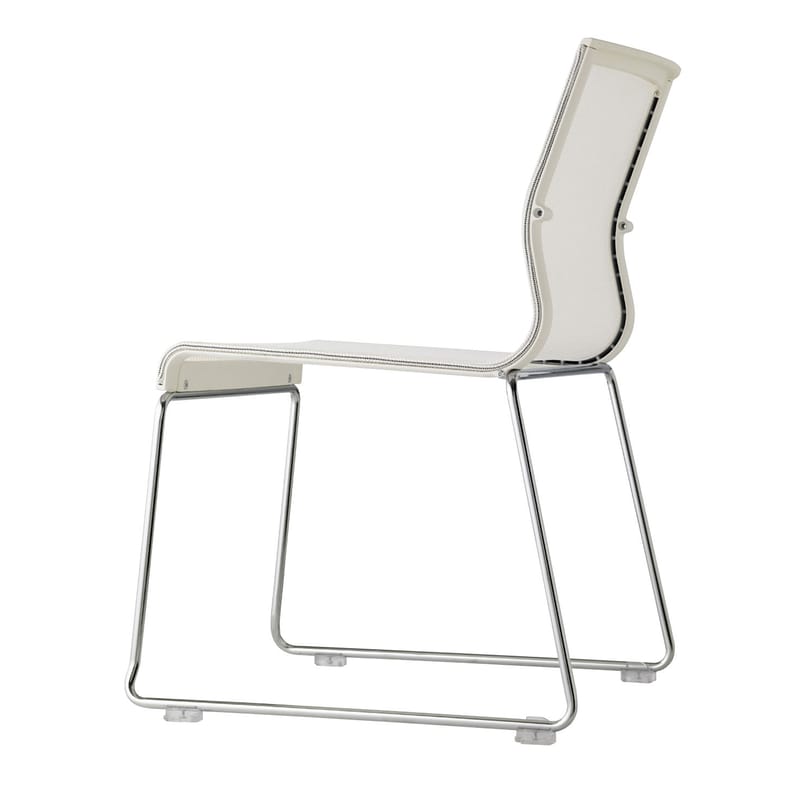 Mobilier - Chaises, fauteuils de salle à manger - Chaise empilable Stick Chair tissu blanc - ICF - Blanc / Base chrome - Acier, Aluminium, Tissu