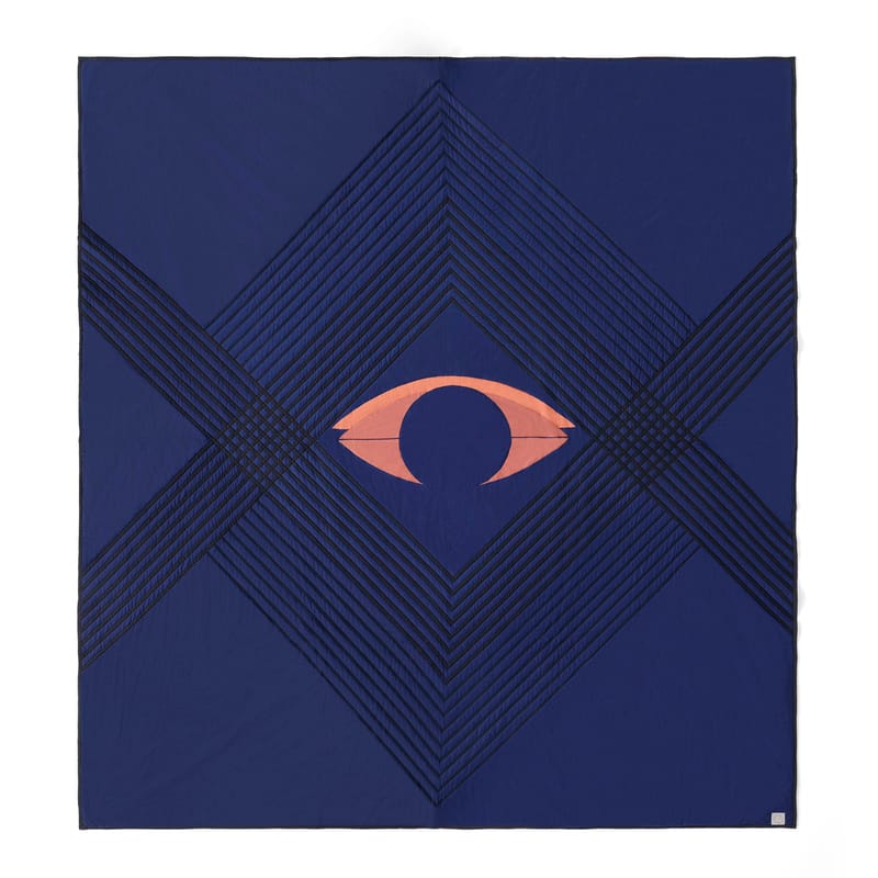 Décoration - Textile - Couvre-lit The Eye AP9 tissu bleu / 240 x 260 cm - Coton biologique matelassé - &tradition - Bleu Nuit - Coton biologique, Ouate de coton biologique