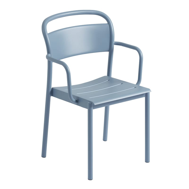 Mobilier - Chaises, fauteuils de salle à manger - Fauteuil empilable Linear métal bleu - Muuto - Bleu clair - Acier revêtement poudre