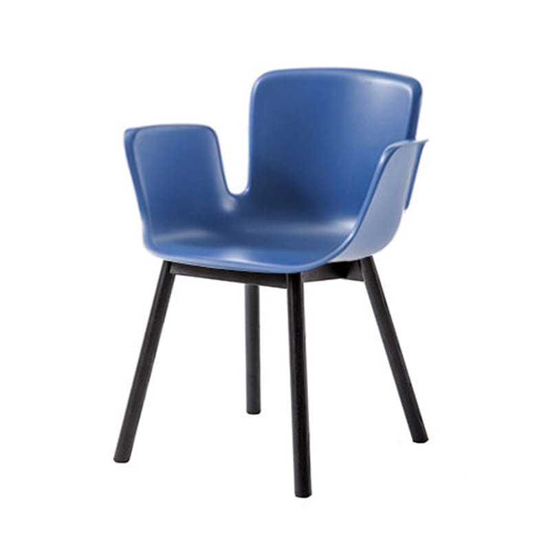 Mobilier - Chaises, fauteuils de salle à manger - Fauteuil Juli Plastic plastique bleu / 4 pieds bois - Cappellini - Bleu - Frêne massif, Polypropylène renforcé