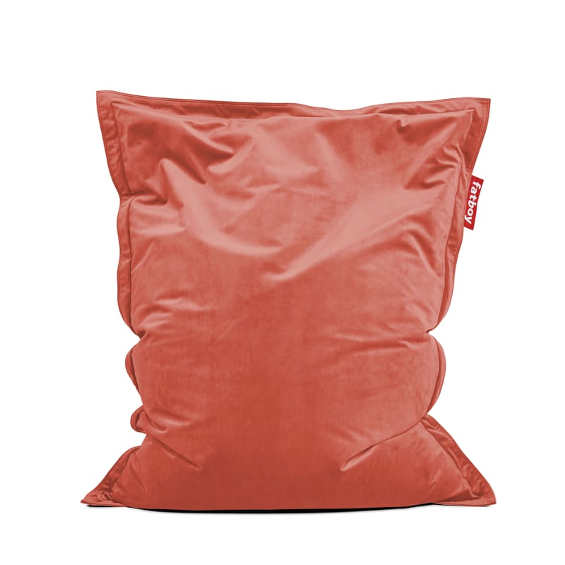 Mobilier - Poufs - Pouf Original Slim Velvet tissu rose marron / Velours recyclé - 155 x 120 cm - Fatboy - Rhubarbe -  Micro-billes EPS, Velours polyester recyclé