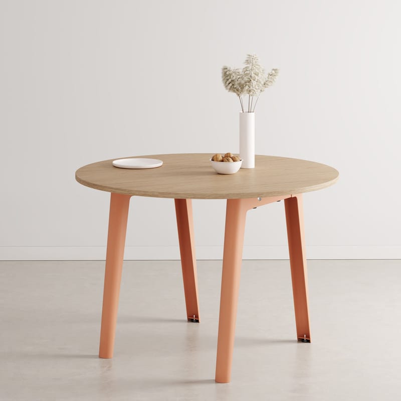 Möbel - Tische - Runder Tisch New Modern holz rosa / Ø 110 cm - Öko-zertifizierte Eiche / 4 bis 6 Personen - TIPTOE - Aschenrosa - Massive Tanne mit Eichenfurnier, thermolackierter Stahl