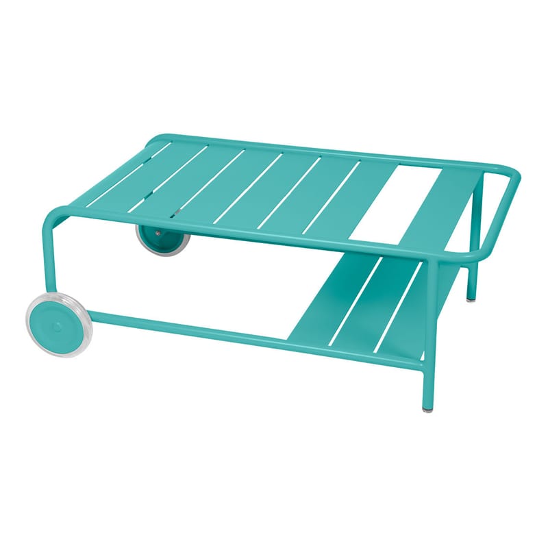 Mobilier - Tables basses - Table basse Luxembourg métal bleu / Avec roues - 105 x 65 cm - Fermob - Bleu lagune - Aluminium