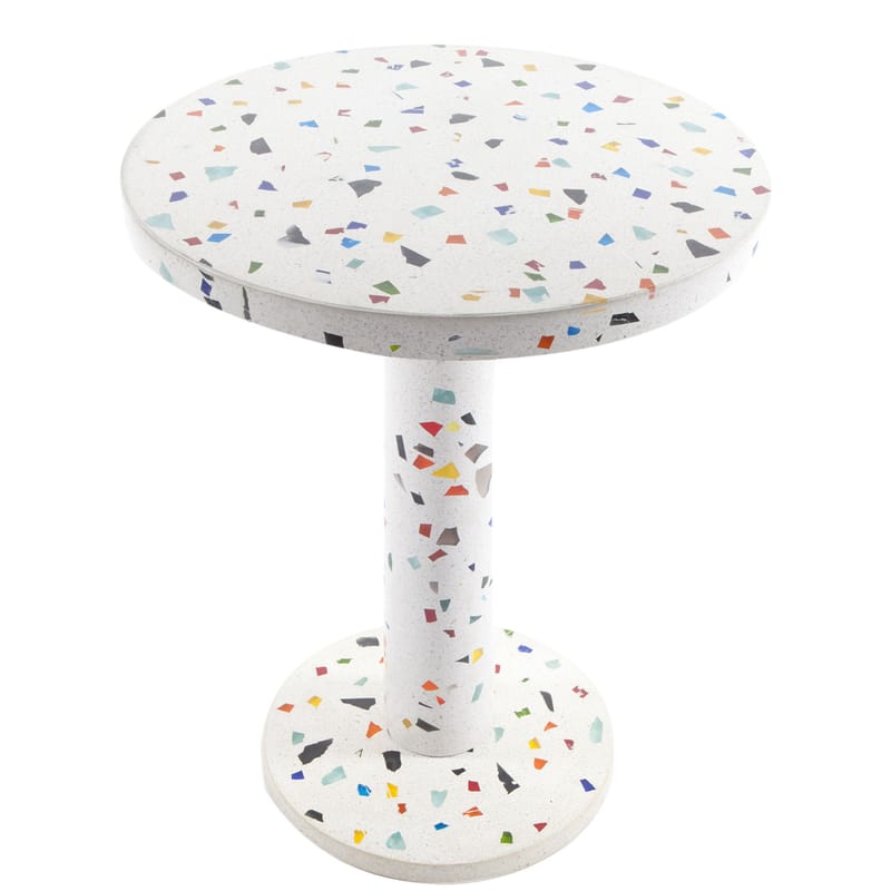 Mobilier - Tables basses - Table d\'appoint Kyoto pierre multicolore / by Shiro Kuramata / 1983 - Memphis Milano - Multicolore - Ciment, Métal chromé, Verre