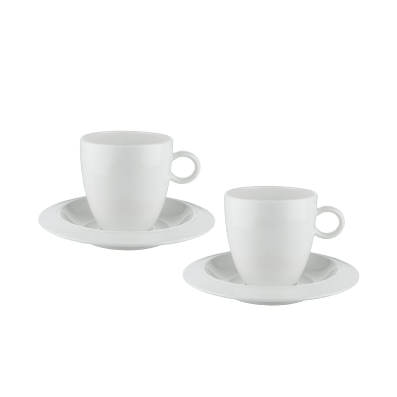 Table et cuisine - Tasses et mugs - Tasse à café Bravero 6 cl / Set 2 tasses + soucoupes - Alessi - Blanc - Porcelaine