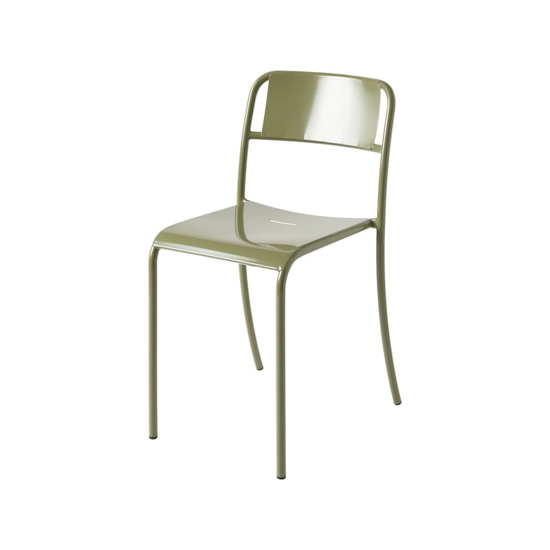 Mobilier - Chaises, fauteuils de salle à manger - Chaise empilable Patio métal vert / Tôle pleine - Tolix - Vert Jonc - Acier inoxydable