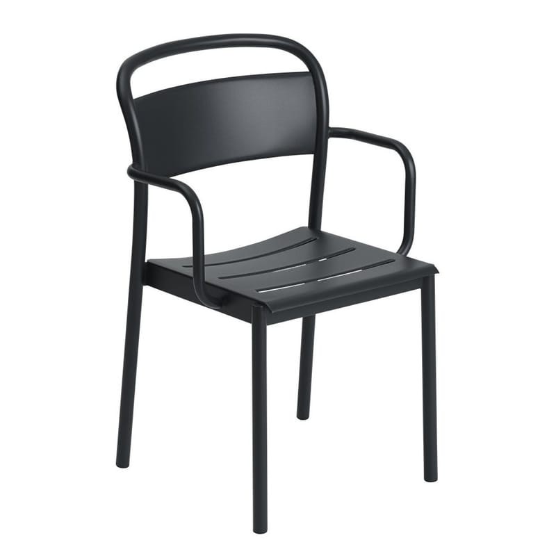 Mobilier - Chaises, fauteuils de salle à manger - Fauteuil empilable Linear métal noir - Muuto - Noir - Acier