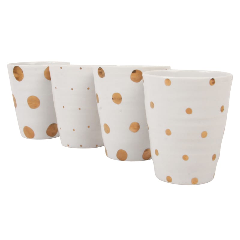 Table et cuisine - Tasses et mugs - Mug Dotted céramique blanc or / Set de 4 - & klevering - Blanc / Pois dorés - Céramique