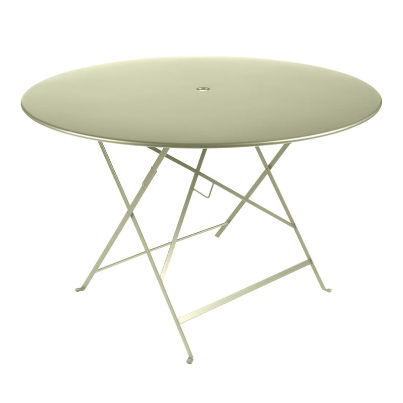 Jardin - Tables de jardin - Table pliante Bistro métal vert / Ø 117 cm - 6/8 personnes - Trou parasol - Fermob - Tilleul - Acier peint